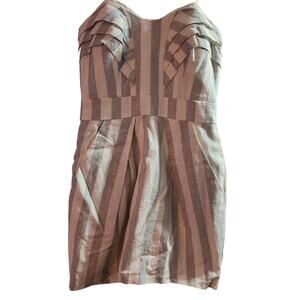 BCBG Ruched Front Pockets White Gray Strapless Dress Size 2